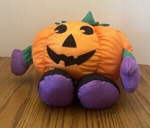Gibson Greeting Halloween Pumpkin Nylon Jack-O-Lantern 9 Inch Plush Toy 1996 VTG